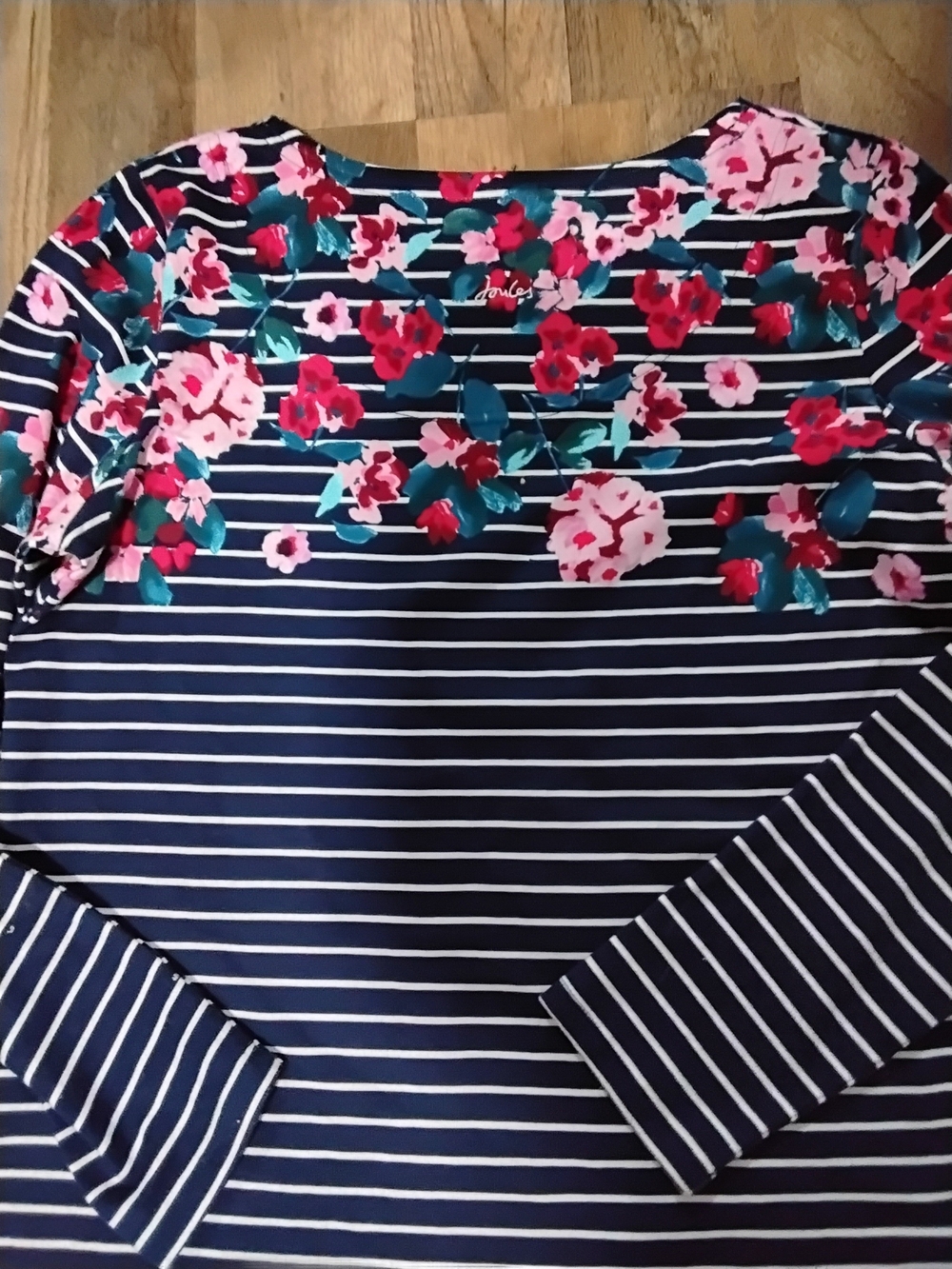 Joules Navy Striped Floral-Trim Long Sleeve Top